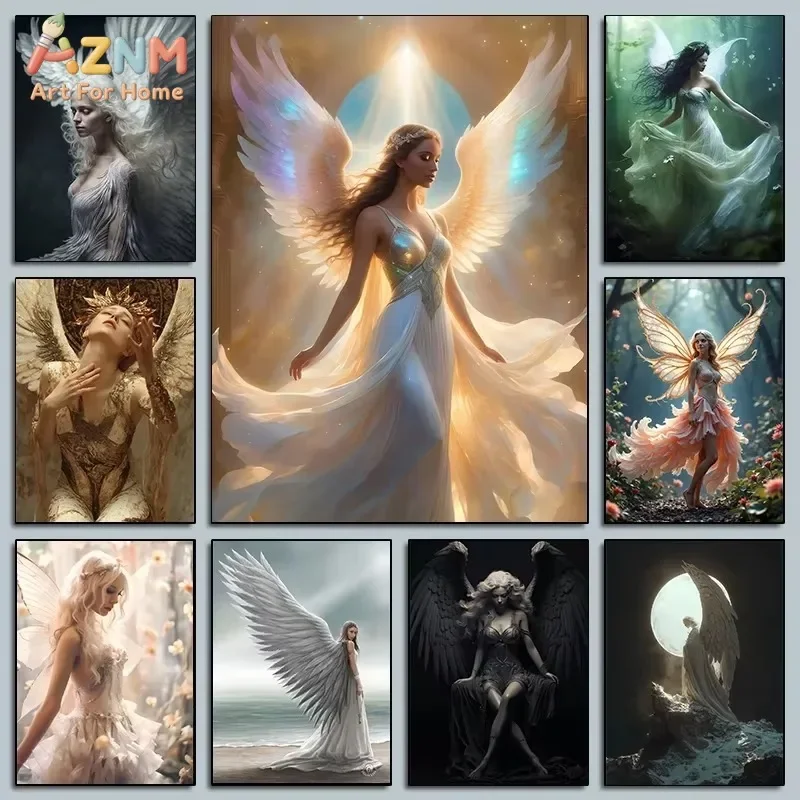 Fairy Angel Wing Goddess Canvas Wall Art Fantasy Mythical Figure Print Unframed Canvas Painting Bedroom Living Room Home Decor