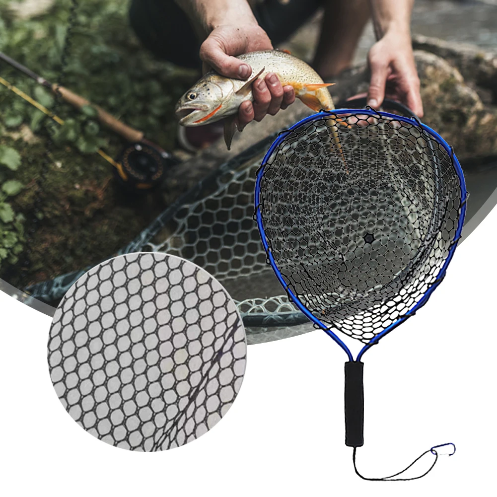 Soft Silicone Fish Net Aluminium Alloy Pole Fishing Tools Small Mesh Foldable Landing Net Pole Casting Network Trap Fishing Net