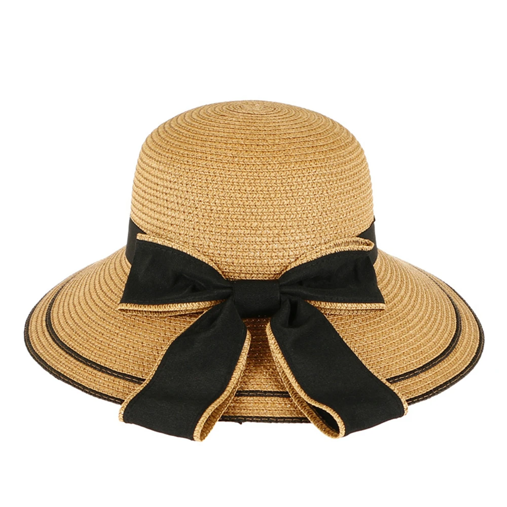 

Khaki Womens Summer Hats Beige Female Straw Hat Bowknot Ladies Wide Brim Floppy Beach Uv Protection Woman Sun Hat Wide Brim