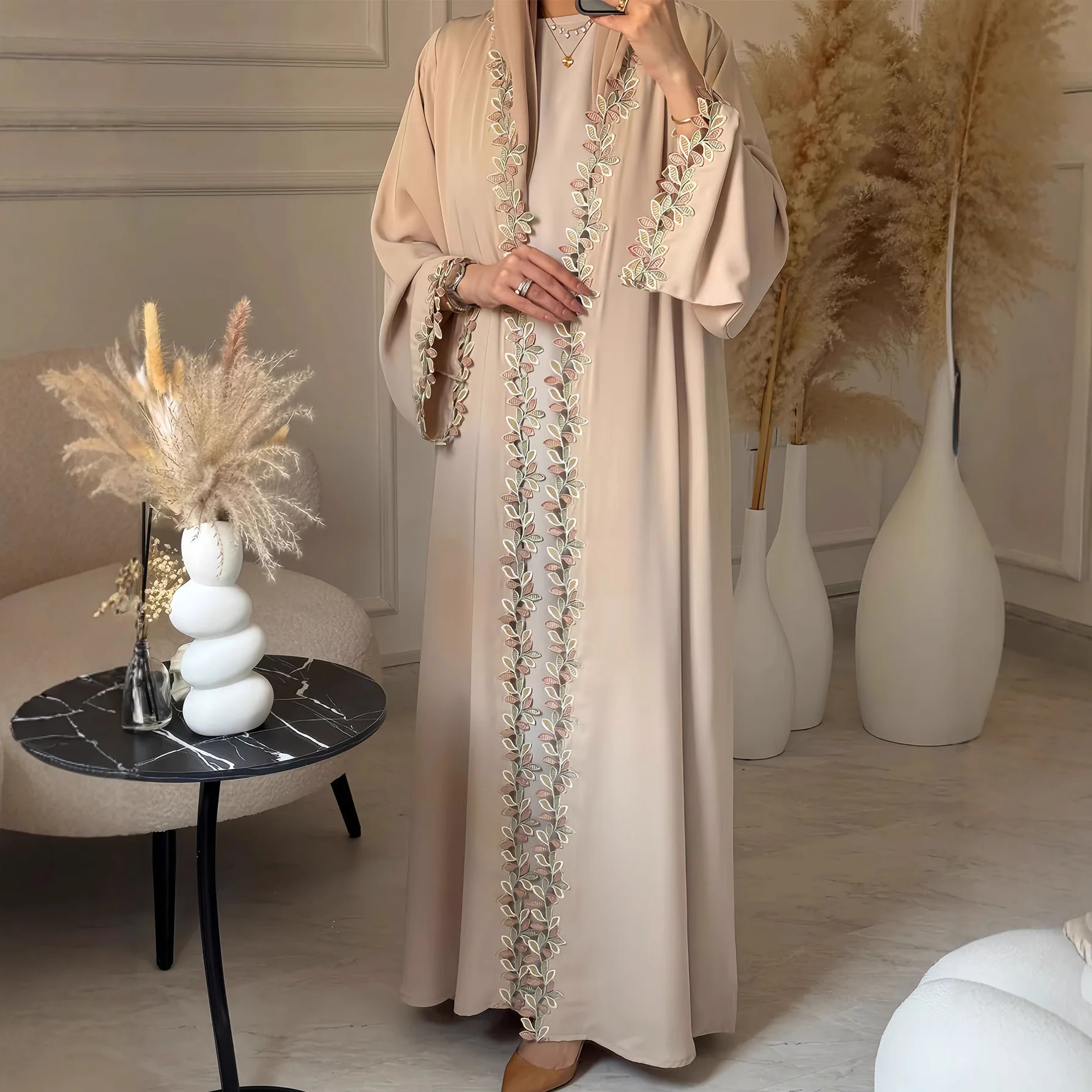 イードドレス カーディガン アバヤ 女性用レースドレス ジャラビーヤ ムスリムドレス モロッコ ドバイ アバヤ アラブ ロングローブ カフタン イスラム ラマダン