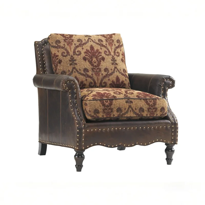 American country all solid wood old first layer cowhide single sofa villa living room leather lazy chair