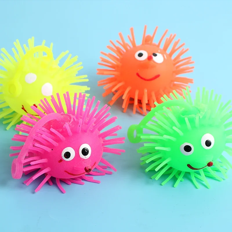 2024 Kids Elastic Glow Vent Ball Hair Hedgehog Ball Children Soft Rubber Toys Cartoon LED Light Up Flash Ball Fidget Toy