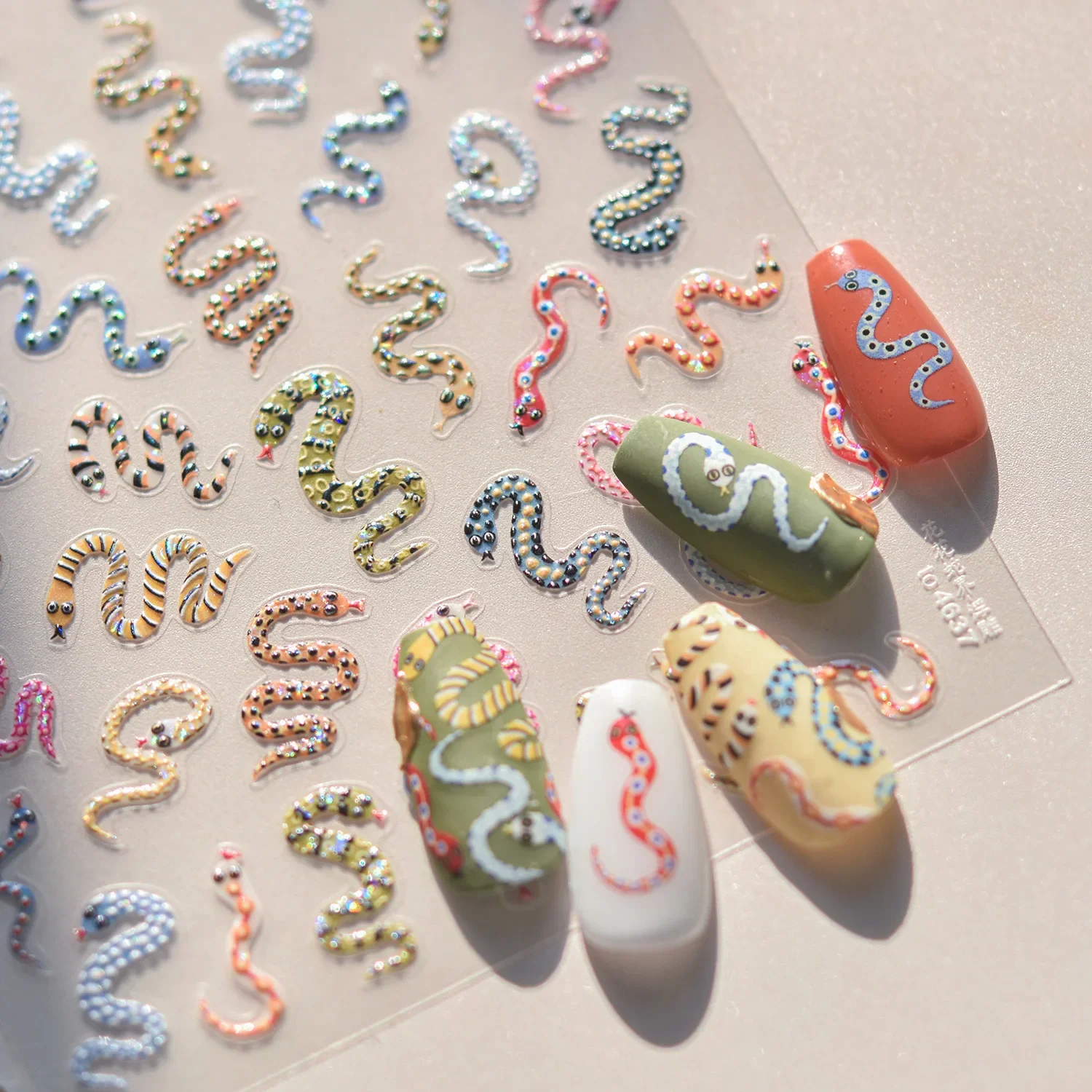 1pcs 5D Embossed Colors Snake Nail Stickers Cute Snake Self Adhesive Stickers For Nails DIY Japanese Nail Art Decorations Decals
