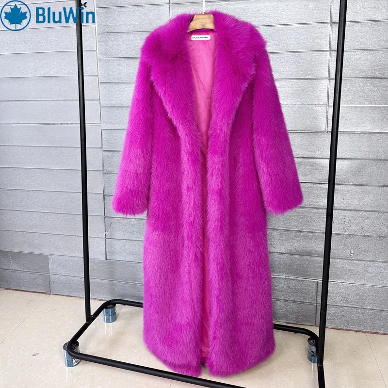 BluWin 11 цветов, роскошное длинное пальто из искусственного меха, женская зимняя уличная одежда 2025 года, куртка с плюшевым мишкой, верхняя одежда макси с зубчатыми лацканами