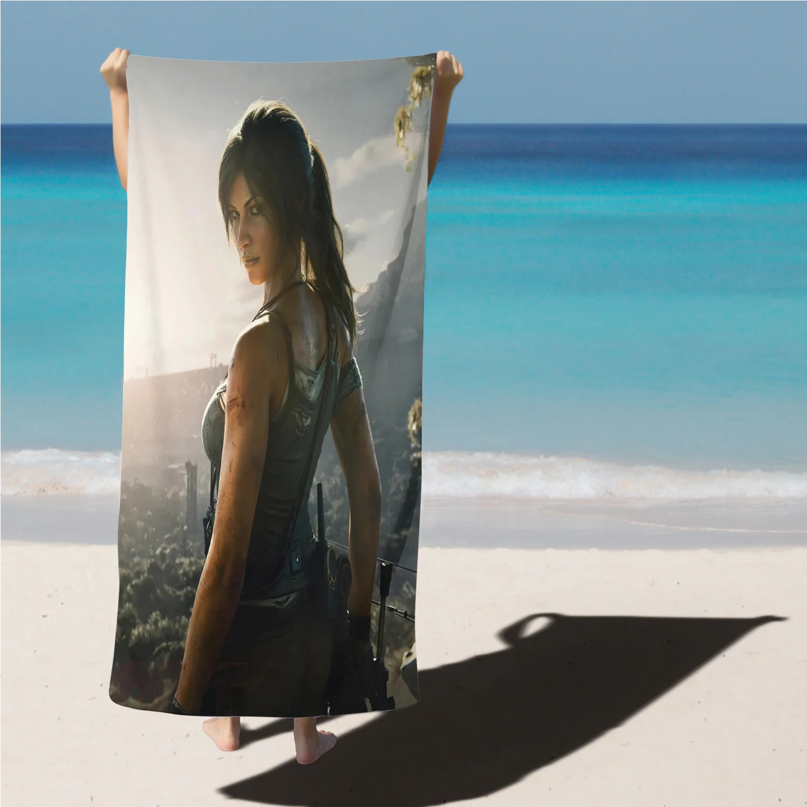 Tomb Raider Lara Croft Beach Towel Microfiber Quick Dry Soft Absorbent Bath Towel for Adults Kids Swimming Pool Camping