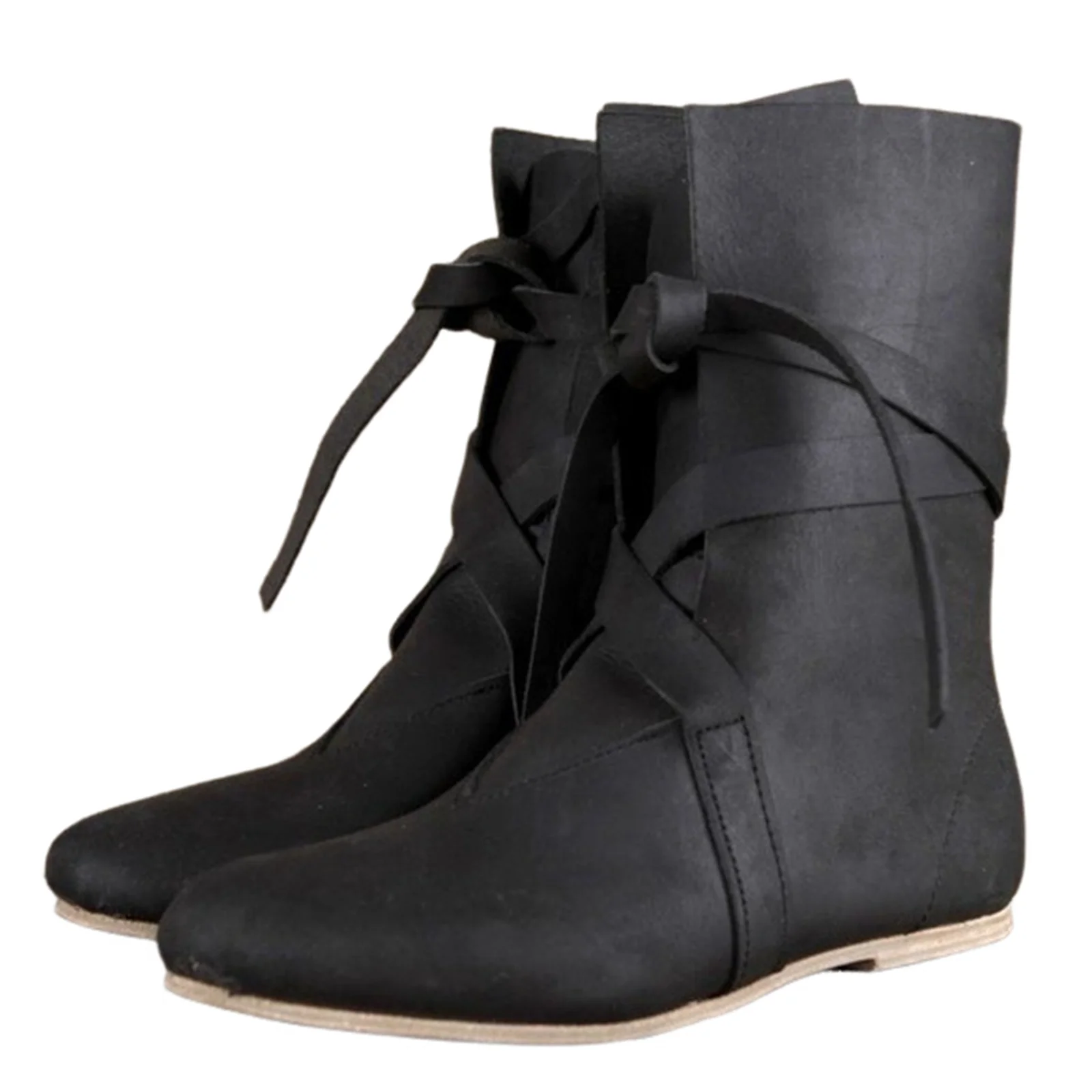 Botas de Cosplay medievales renacentistas para hombre con cordones Vintage escenario vikingo pirata Steampunk botas largas para montar para fiesta de Halloween