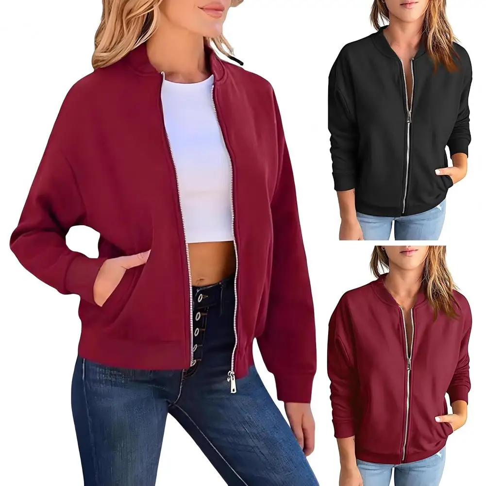 

Women Polyester Jacket Stylish Women's Full Zip Up Jacket with Pockets for Spring Fall Loose Outwear for Women Long for Women