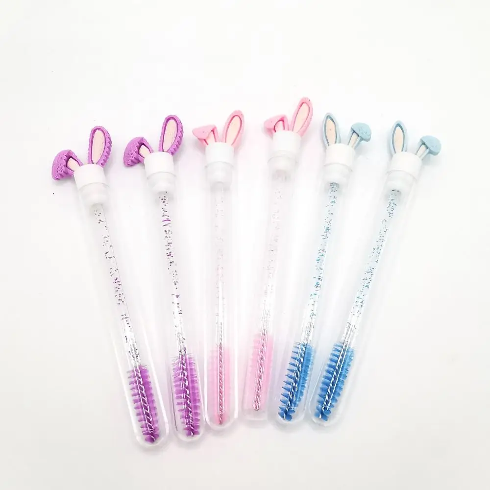 Brosse à Mascara Multicolore avec Peigne Rond, Tube Transparent Réutilisable, Baguette Créative à Paillettes, Dents Oreilles de Lapin