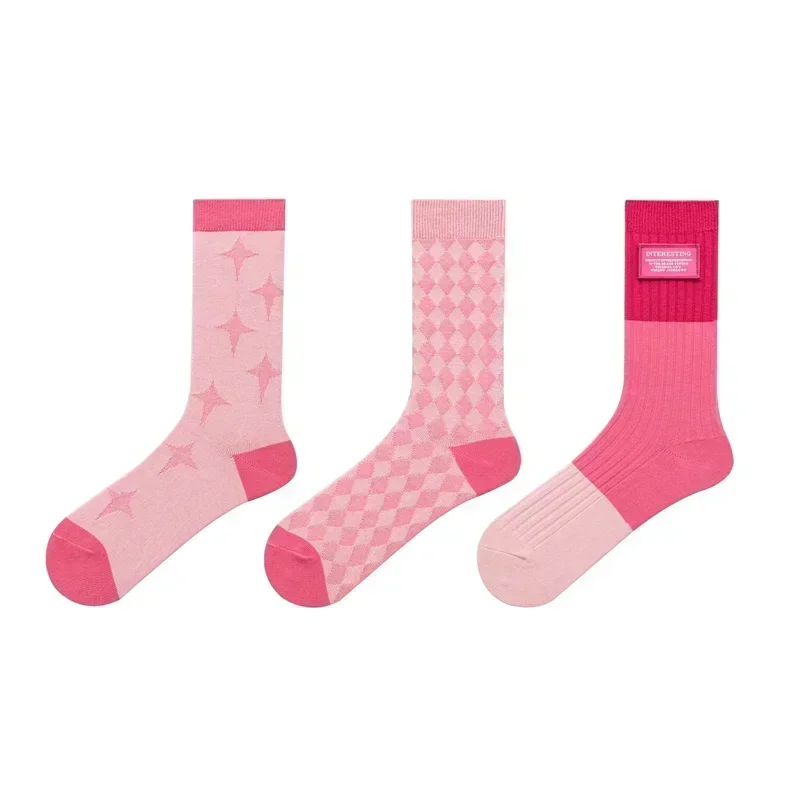 3 pairs of gift boxed women\'s striped socks, fashionable and versatile, exquisite cotton socks,handmade boneless seams