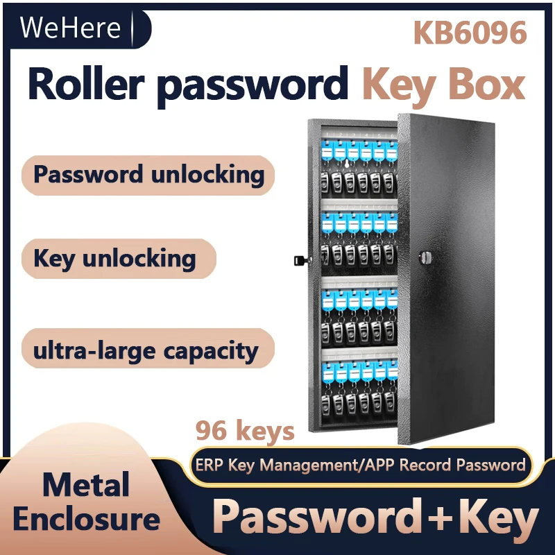 WeHere Key Safe Box Wall Mounted (96 Keys), Roller Mechanical Password Lock,key Cabinet with Combination Lock and 96 Key Labels