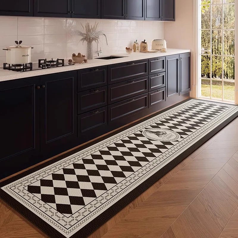 

Simple Advanced Kitchen Carpet PVC Leather Floor Mat Oil-resistant Anti Slip Dirt Resistant Rugs Home Washable Easy Clean Rug 러그