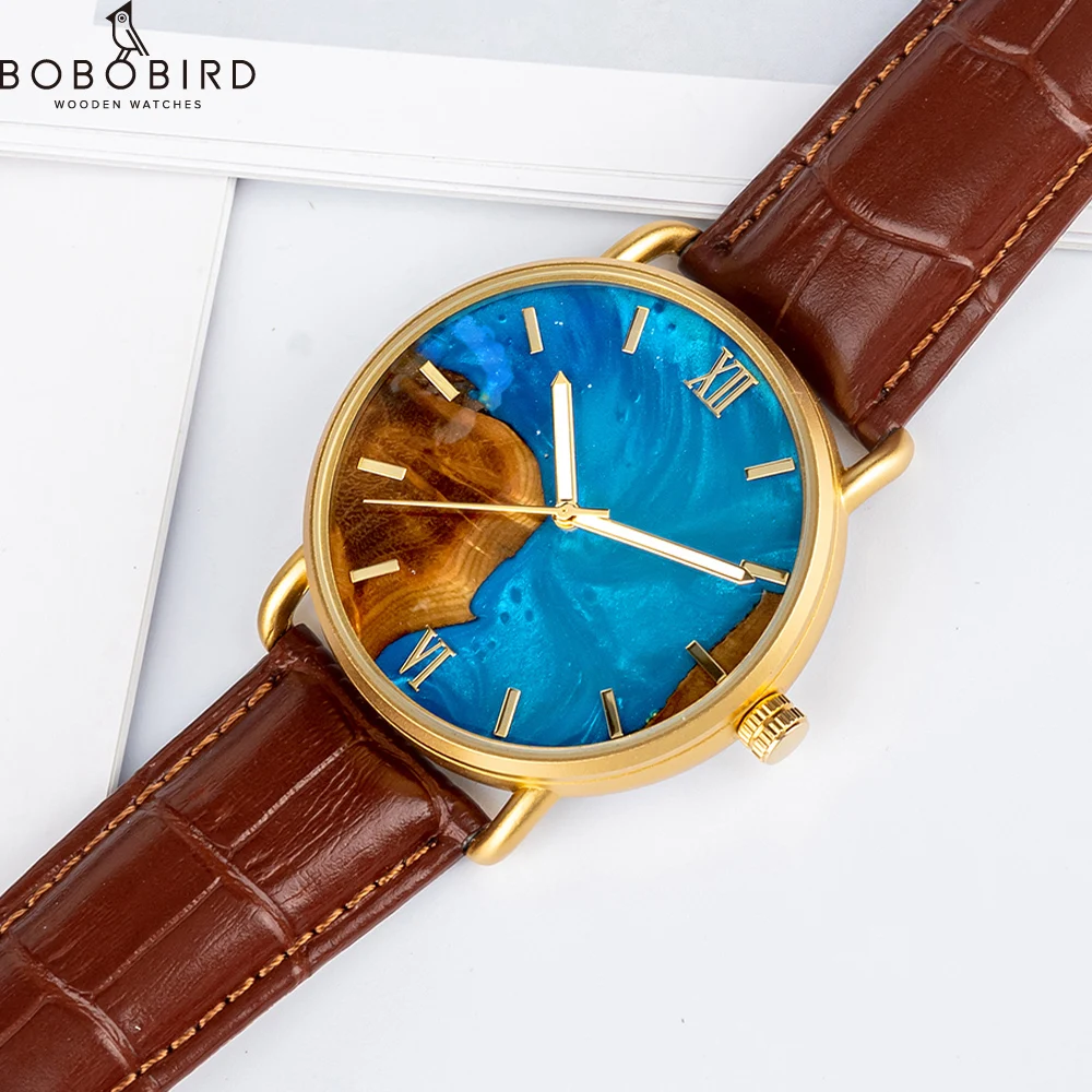 BOBO BIRD resina Reloj de hombre Relojes de cuarzo Relojes de pulsera de madera Reloj de hombre Reloj de pulsera azul Personalizar Dropshipping