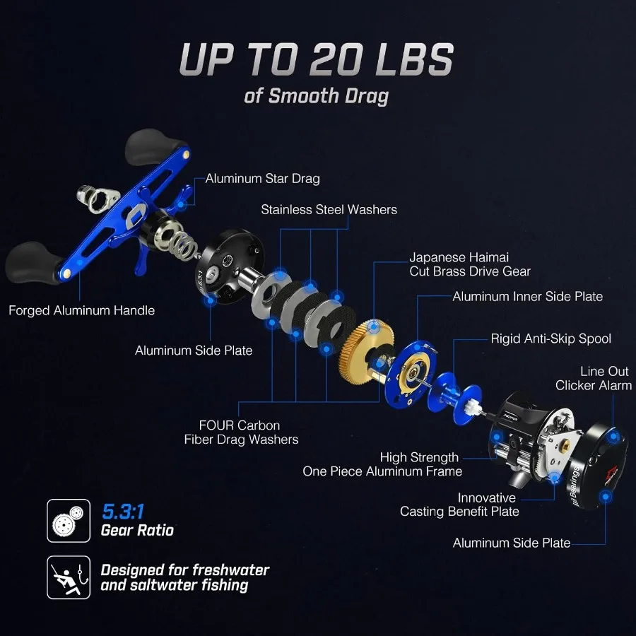 بكرة صيد السمك الفوضى XS مع جسم معدني معزز لأداء سلس وقوي في عربة ركوب الأمواج في المياه المالحة