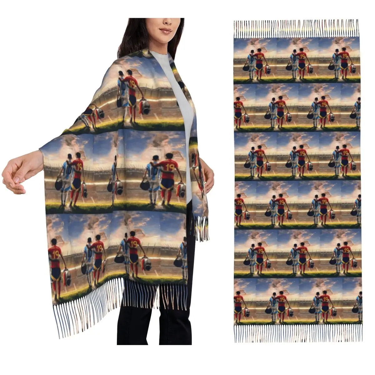 

LY-Lamine Ямал и M-Messi шарф с кисточками, женские мягкие теплые шали и накидки, большая осенне-зимняя шаль