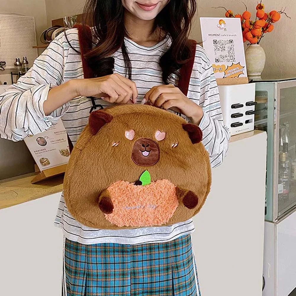 

School Bag Cute Plush Capybara Daypack Soft Large Capacity Capybara Shoulder Bag PP Cotton Thickened Cartoon Doll Backpack Girls