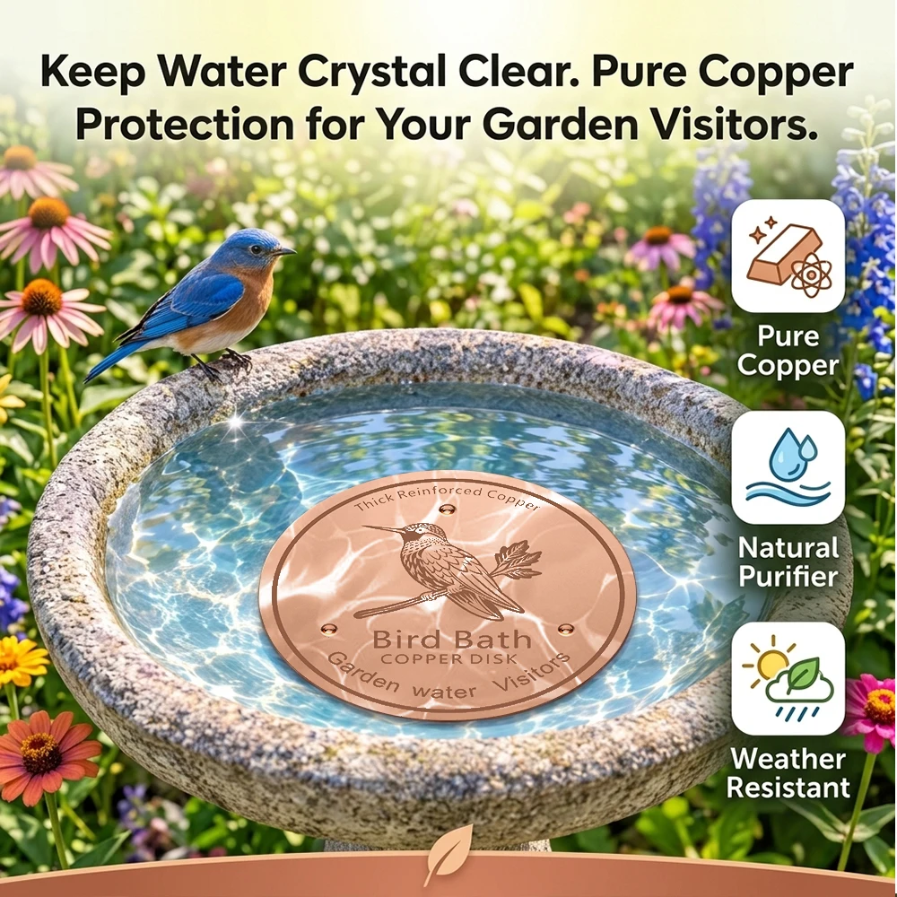 Engraved Copper Bird Bath Disk for Outdoor Garden Water Features Weather Resistant Artistic Hummingbird Design Thick