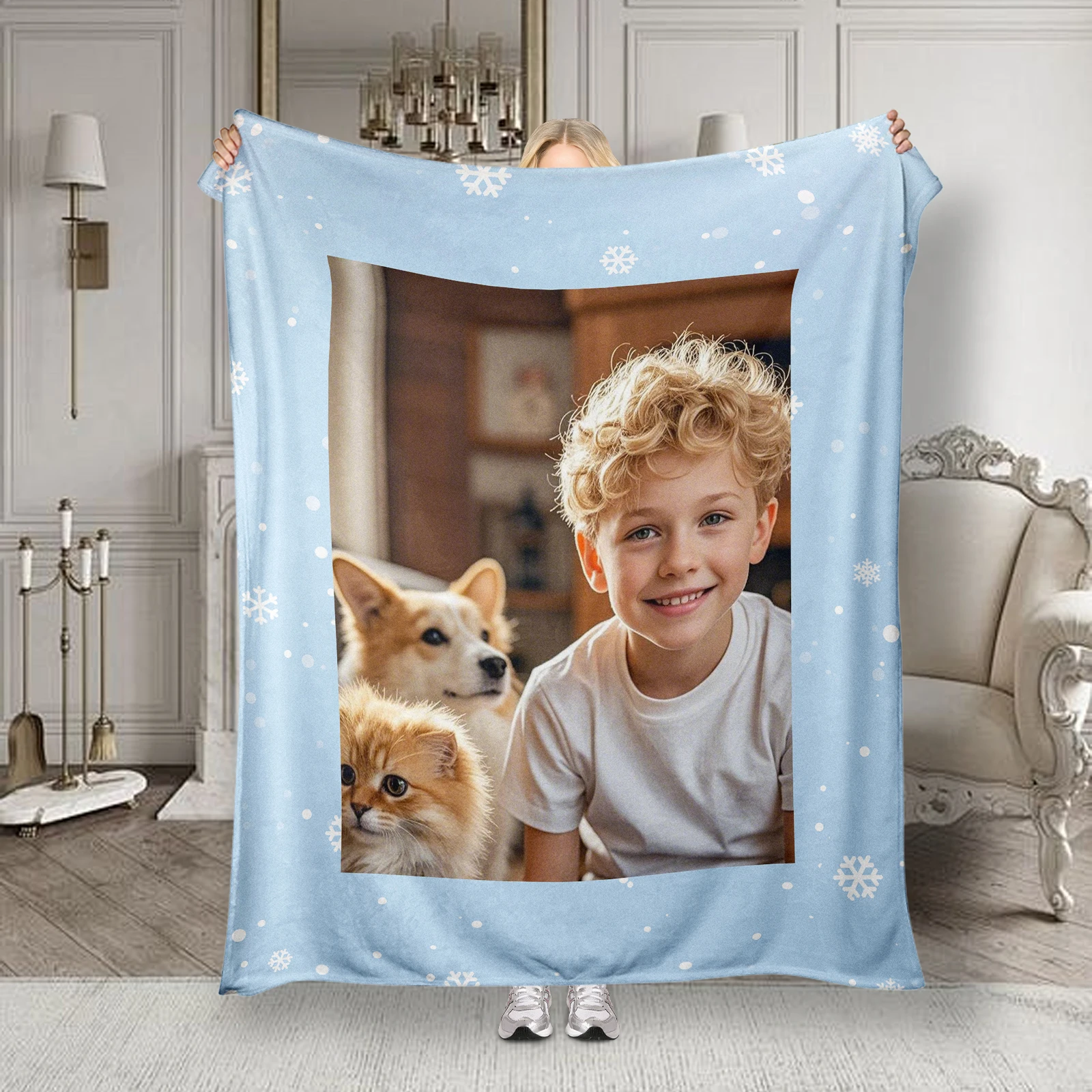 Customized Exclusive Family Memory Blanket Kids and Pets Fun Together Creative Birthday Gift for Kids Sofa Bedroom Available