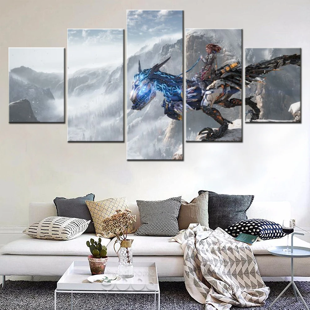 

5 Pieces Wall Art Canvas Poster Games Horizon Forbidden West Wallpaper Painting Living Room Bedroom Mural Picture Print Artwork