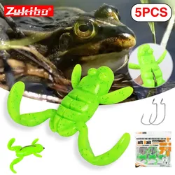 ZUKIBO 5pcs Soft Frogs Bait Fishing Lure TPE Artificial Fishing Lures Swimbait Topwater Floating Lure Baits for Outdoor Fishing