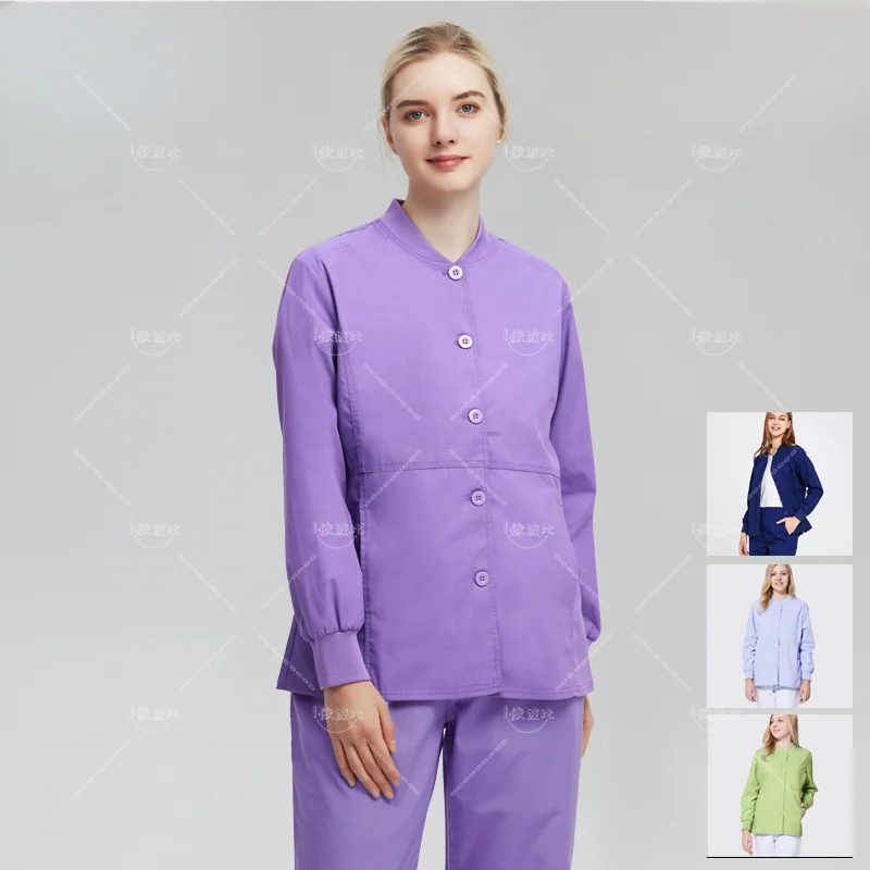 Nieuwe Modellen Lange Mouwen Scrubs Jas Outfit Verpleegster Unifrom Jas Dokter Shirt Uit Draag Vrouwen Mannen Verpleging Top Ziekenhuis Kleding