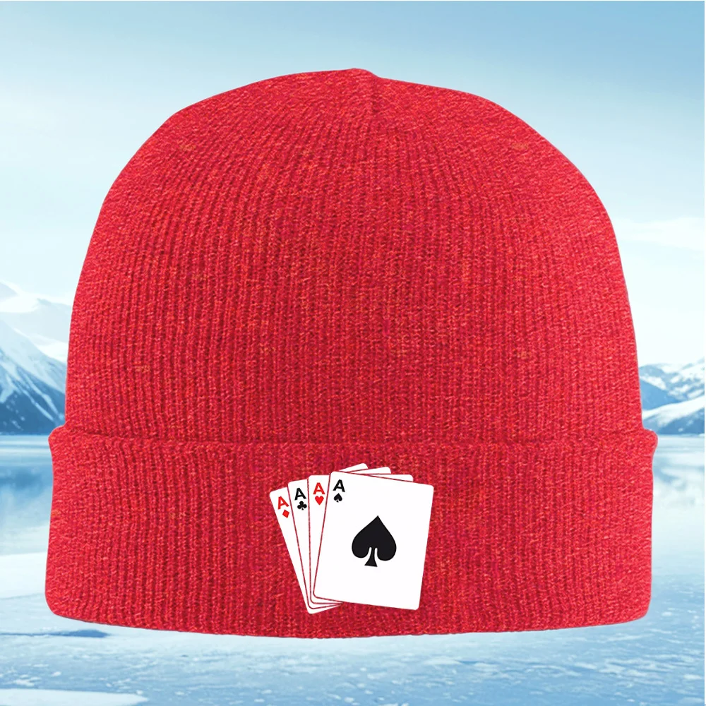 أوراق اللعب: الآس البستوني، القلب، النوادي، الماس الرجال النساء للجنسين محبوك قبعة قبعة صوفية قبعة الشتاء الحراري الدافئ عيد الميلاد O #5