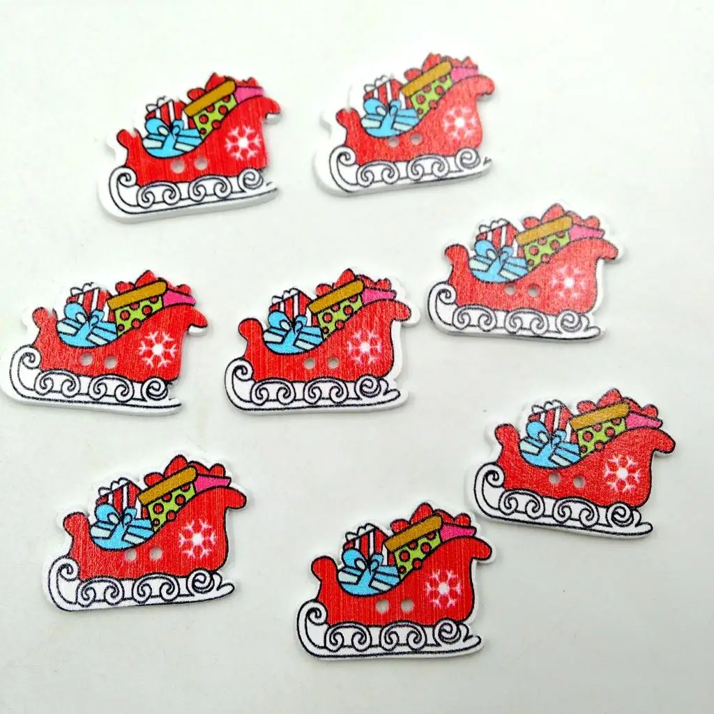 50 Pieces Sled Sleigh Wood Buttons Sewing Gift Clothing Decoration