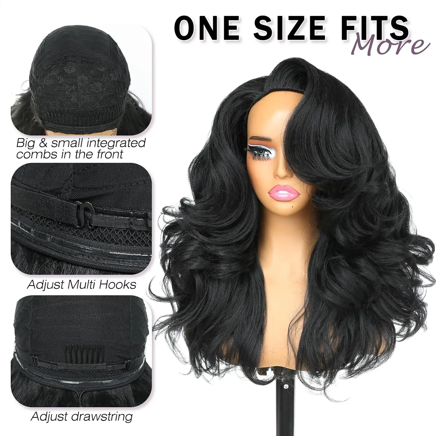 Black 28inch Butterfly Cut Body Wave Half Wig Wear and Go Machine