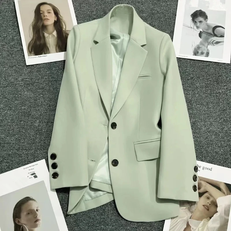 Blazers de bureau coréens pour femmes, vestes noires imbibées solides, Joker basique, vêtements de travail pour femmes, printemps, automne, nouveau, 2023