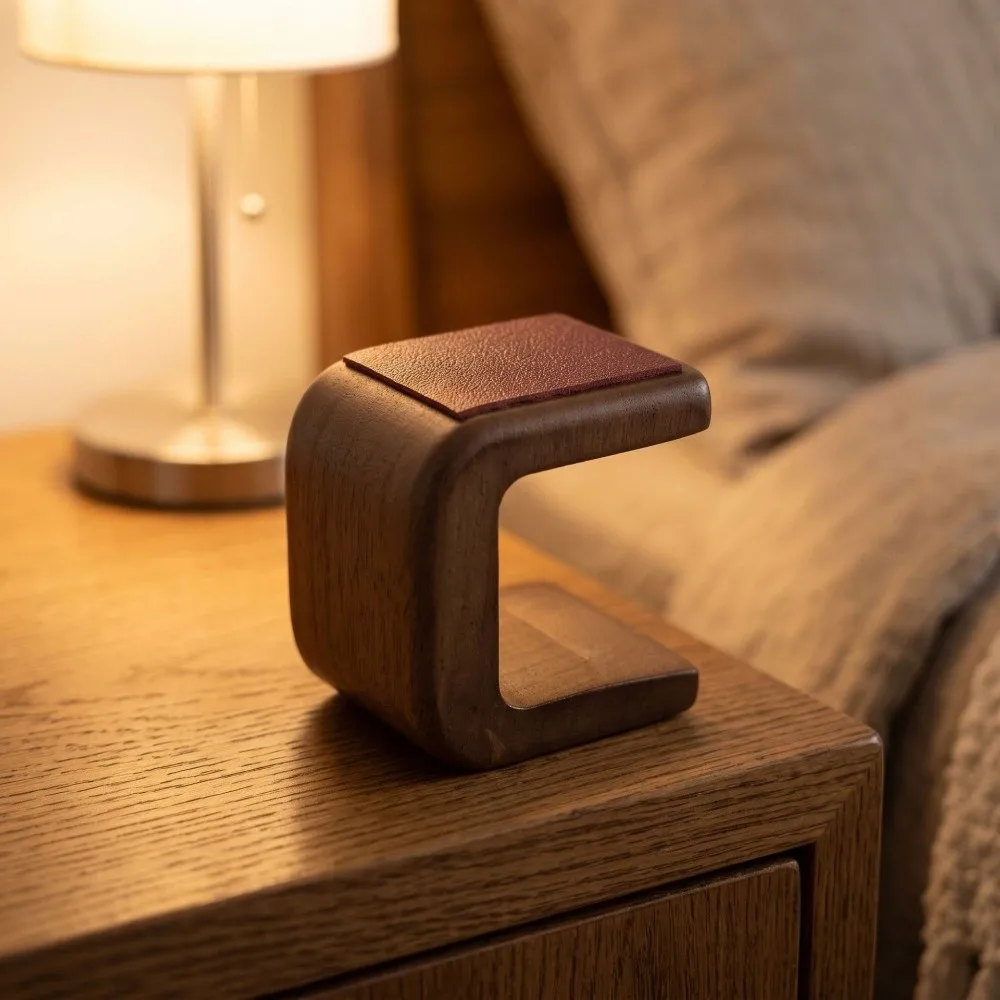 Wooden Watch Stand with Leather Pad Gifts Jewelry Display Rack Simple Table Top Ornament Watch Holder for Men, Women