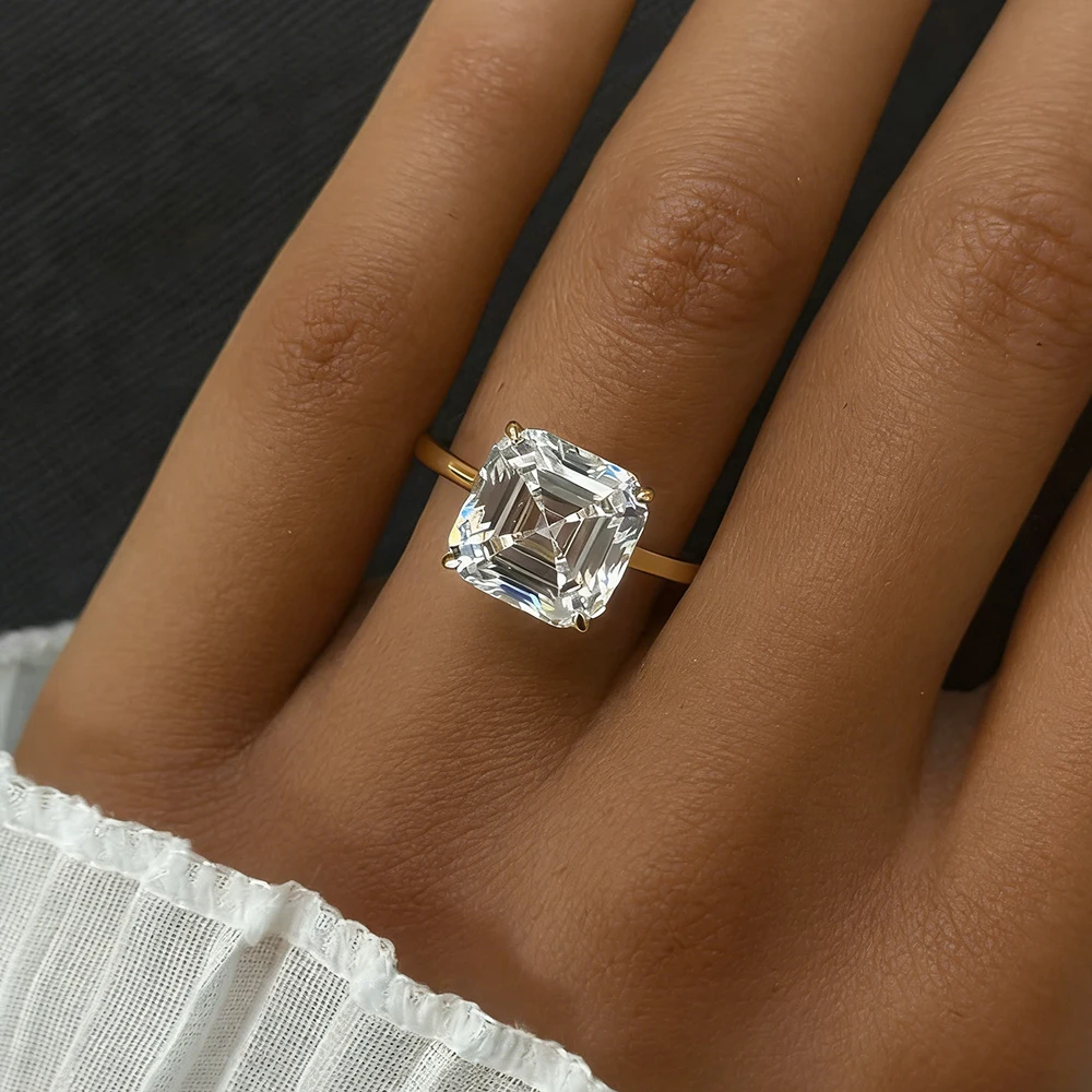EWYA Asscher Cut 1/2/3/5CT 3EX Moissanite Solitaire Engagement Rings for Women s925 Silver Bridal Hidden Halo Big Diamond Band