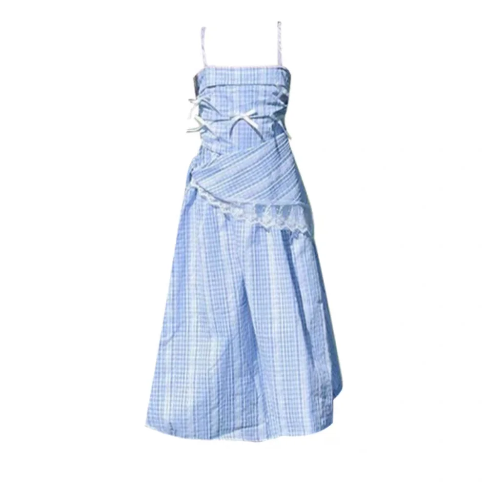 

Fashion Loose Girls Princess Grid Dress Party Beach Vacation Summer Kids Dresses Sweet Teenagers Children Sling Dress Summer