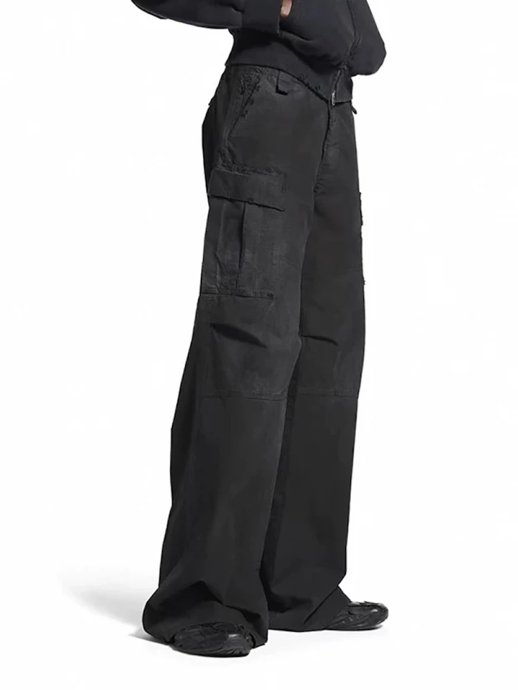 

Мужские повседневные брюки в рабочем стиле Parisian: модные, свободные, с эффектом потертости, микро-клеш, с множеством карманов