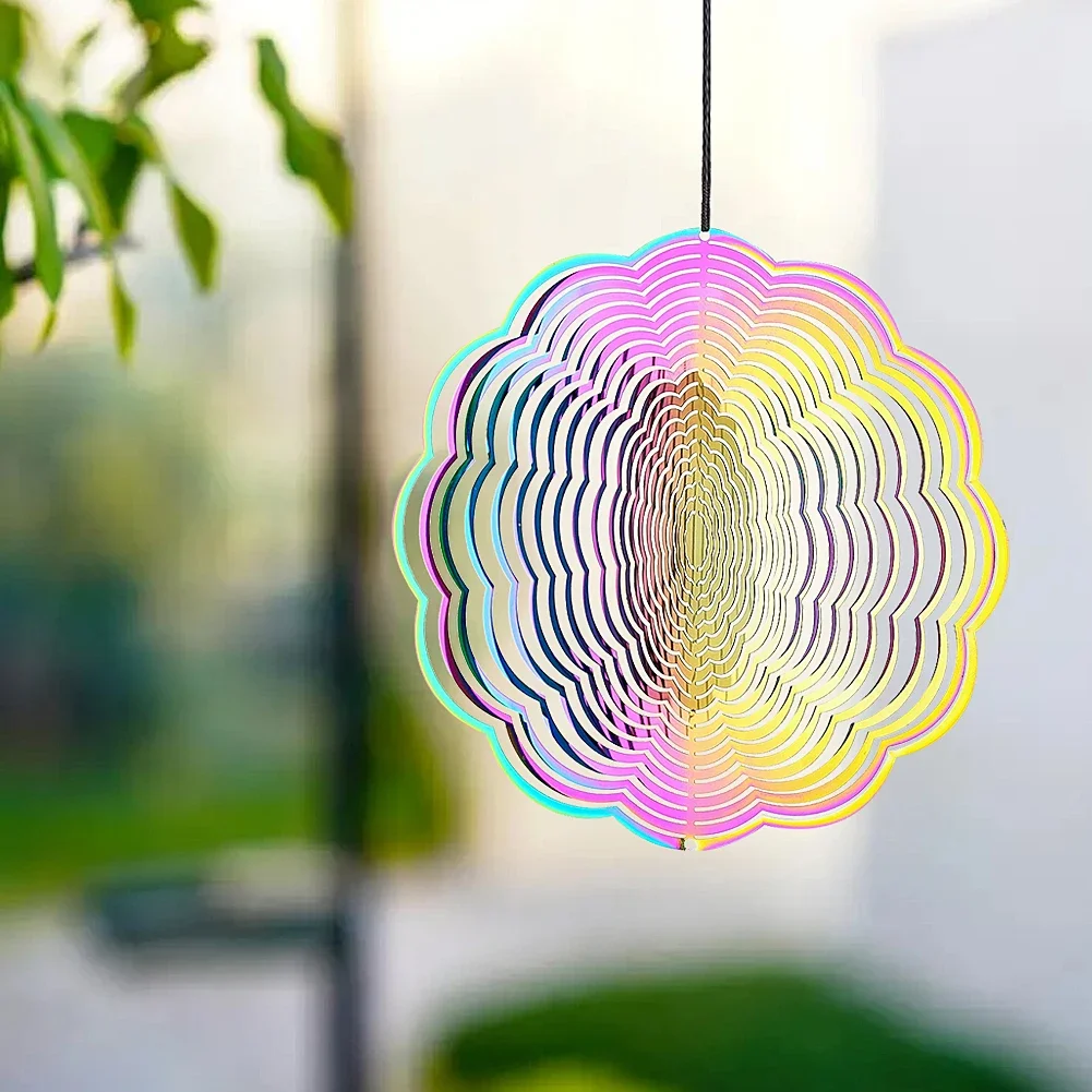 Mandala in acciaio inossidabile Wind Spinner Turn 3D Gradient Color Flower DIY Wind Chimes sculture Suncatcher Garden Hanging Decor