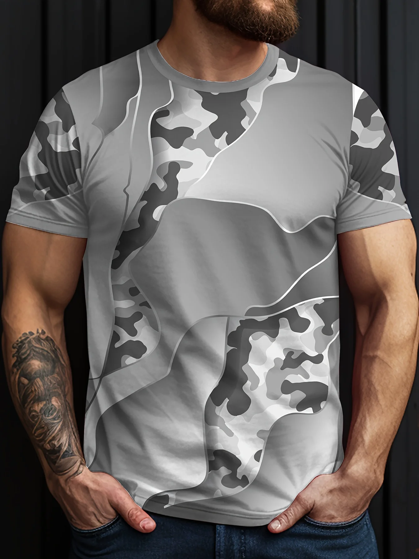 Men\'s Camouflage Print T-shirt, Casual Short Sleeve Crew Neck Tee shirts  Comfy And Quick Dry Tees For Men, Cool Tops For Summer