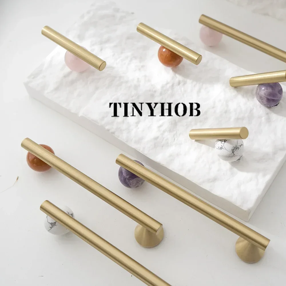 Natural Crystal + Brass Furniture Handles for Kitchen Cupboard Drawer Pulls Home Decor/ Pink Cabinet Hardware Decorative Knob