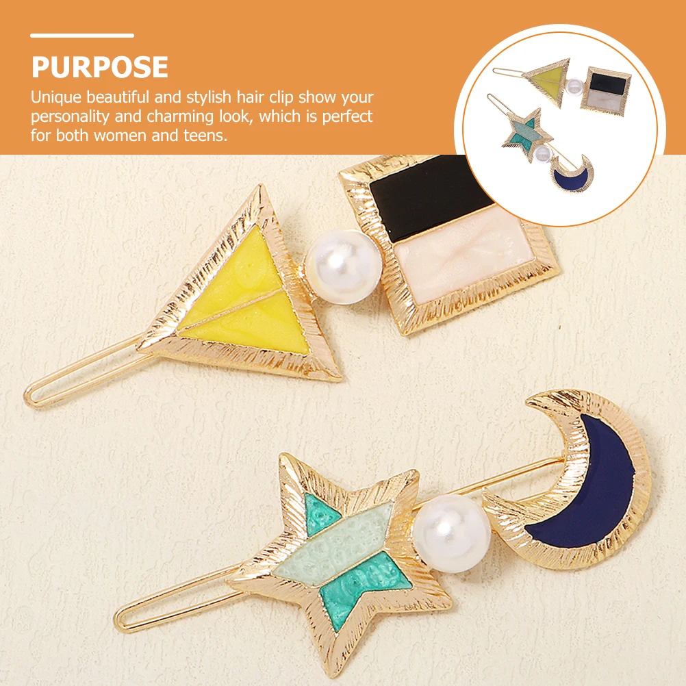 

2 Pcs Modeling Geometric Pearl Hair Clip Miss Pins Moon (plastic) Jewelry for Women