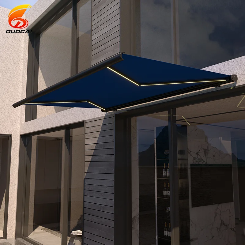 

Modern Electric Retractable Awning Light Emitting Diode Light Remote Control Waterproof Flexible Aluminum Frame Patio Garden Oth