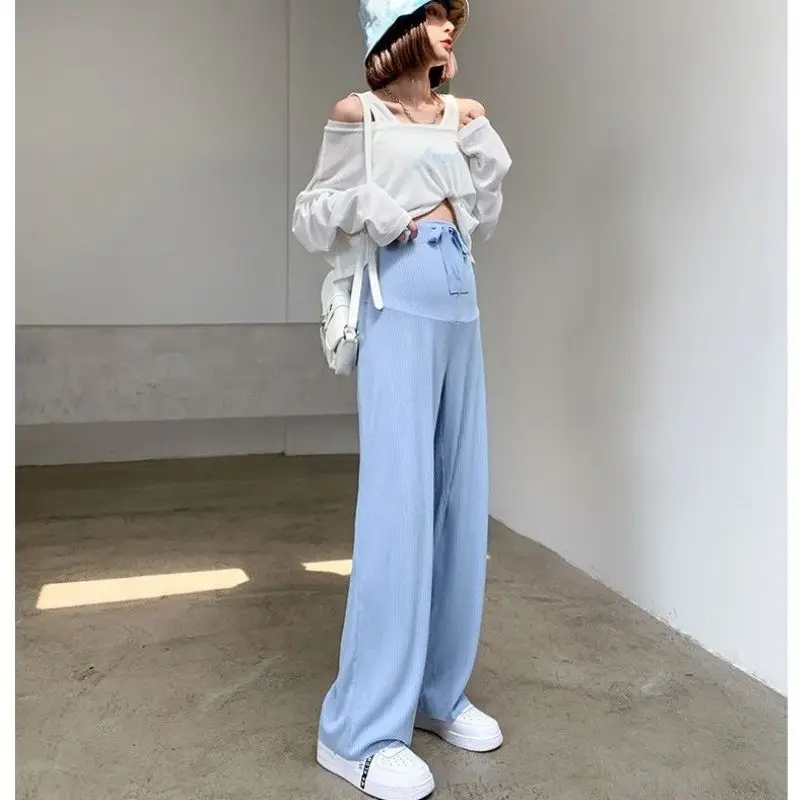 

6 Colors Summer Fashion Loose Pants For Pregnant Women Breathable Wide Leg Straight Trousers Adjustable Maternity Clothing