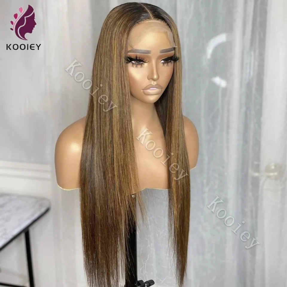 

Highlight Human Hair Silk Straight 5x5 Silk Top Closure Wigs Colored 13x6/360 Full Lace Wig P4/27 Ombre Honey Blond Human Hair