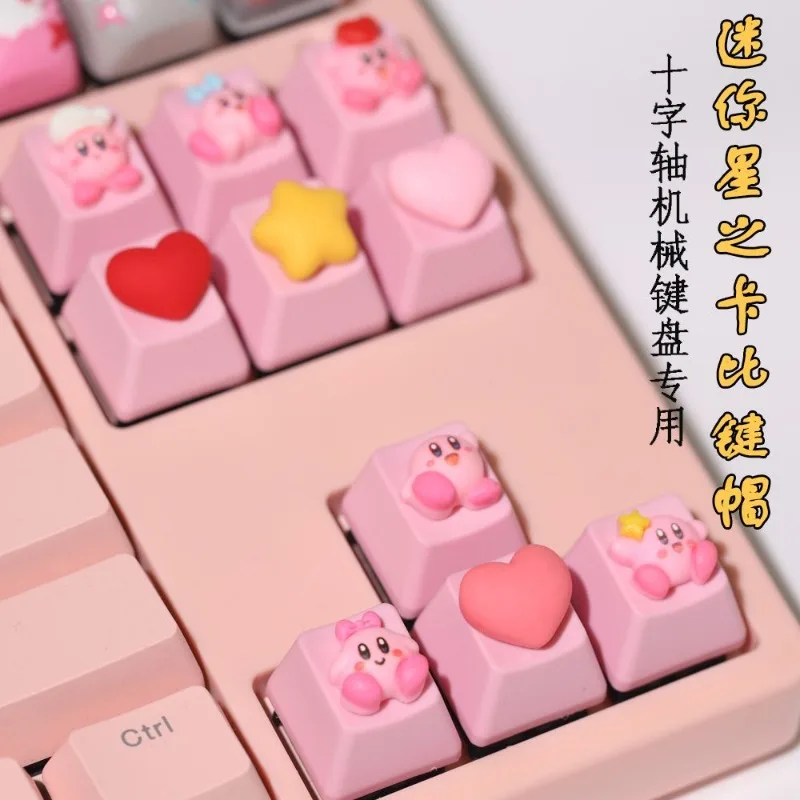 Kirby Keycaps Keyboard for Mechanical Cute Key Cap Suit Button Personalized Keycaps DIY Key Cap Anime Cartoon Pink 3D Keycaps