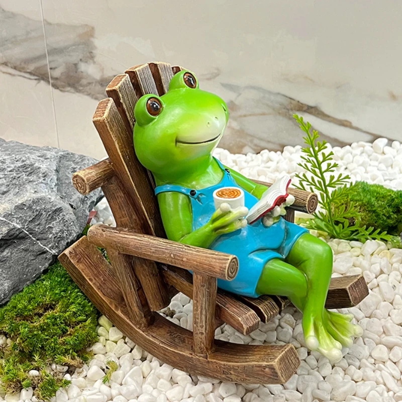 

Home Interior Decoration Animal Ornaments Recliner Frog Ornament Figurines Miniatures Desktop Living Room Foyer Resin Decor New