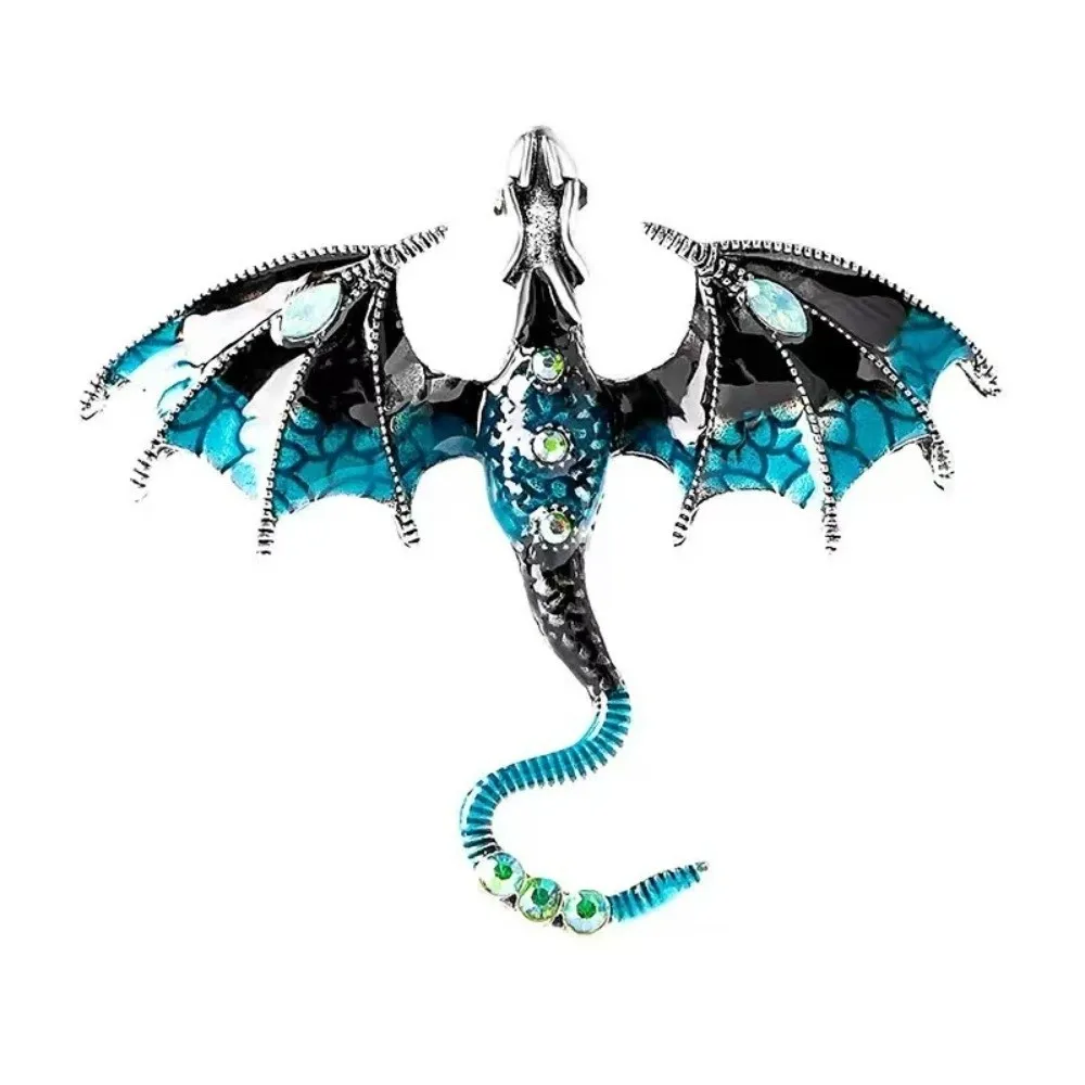 Colorful Enamel Dragon Brooches Metal Retro Flying Dragon Brooch Pins Animal Gold Plated Rhinestone Dragon Brooch