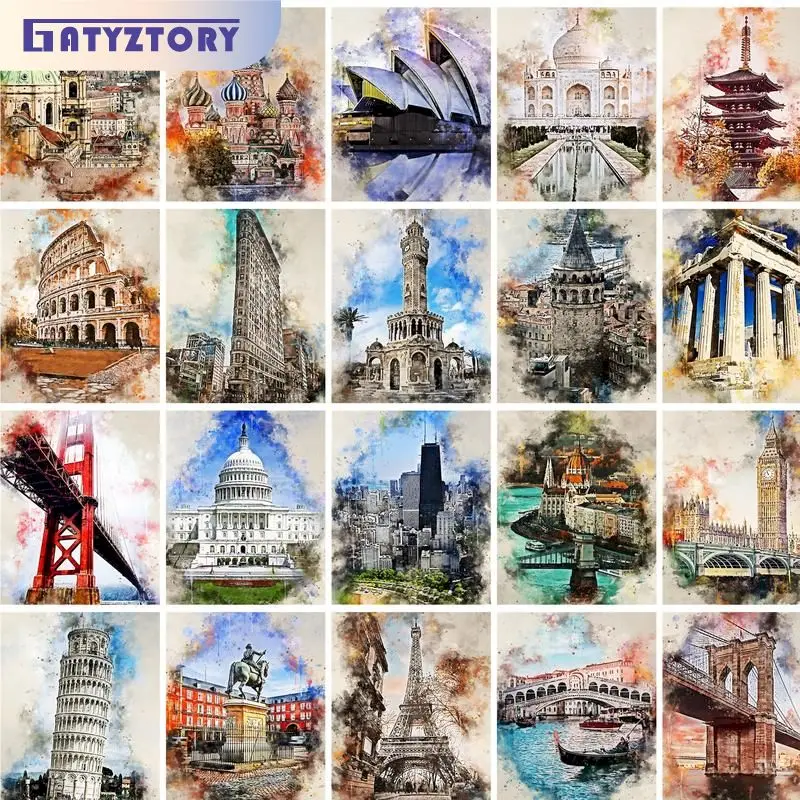 

GATYZTORY Diamond Painting With Frame 5D DIY Full Round Square Mosaic Pictures Famous Attractions Cross Stitch Personalized Gift