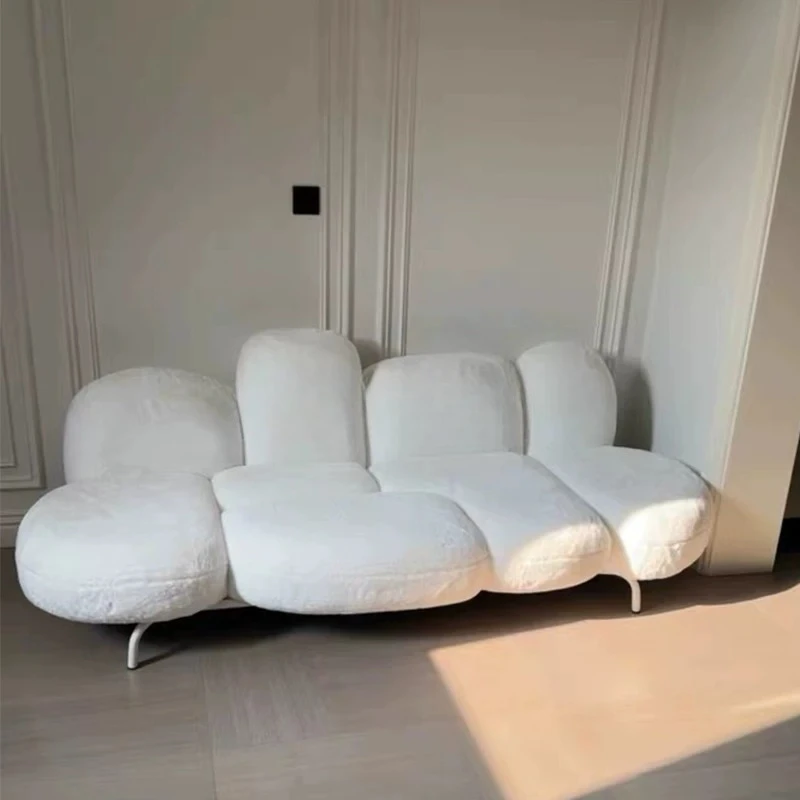 Designer furry puff sofa Internet celebrity girl pink living room bedroom multi-person sofa color matching