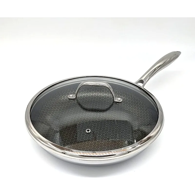 

9 Inch Hexagon Surface Hybrid Stainless Steel Frying Pan with Lid