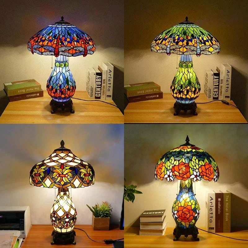 DORIAN Tiffany Table Lamp American Retro Living Room Bedroom Lamp Luxurious Villa Hotel  Stained Glass Desk Lamp