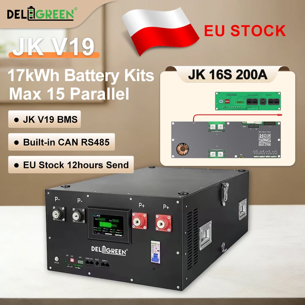 

EU Stock JK V19 Lifepo4 Battery Case 51.2V 280AH 320AH 1P16S JK-PB2A16S20P CAN RS485 15kWh 16kWh DIY Solar Storage VAT Free