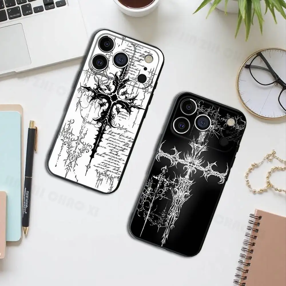 

Cyber Sigilism Cross Art Silicone Soft Phone Case For IPhone17 16 15 14 13 12 11 Pro Max Plus X XR SE Cover