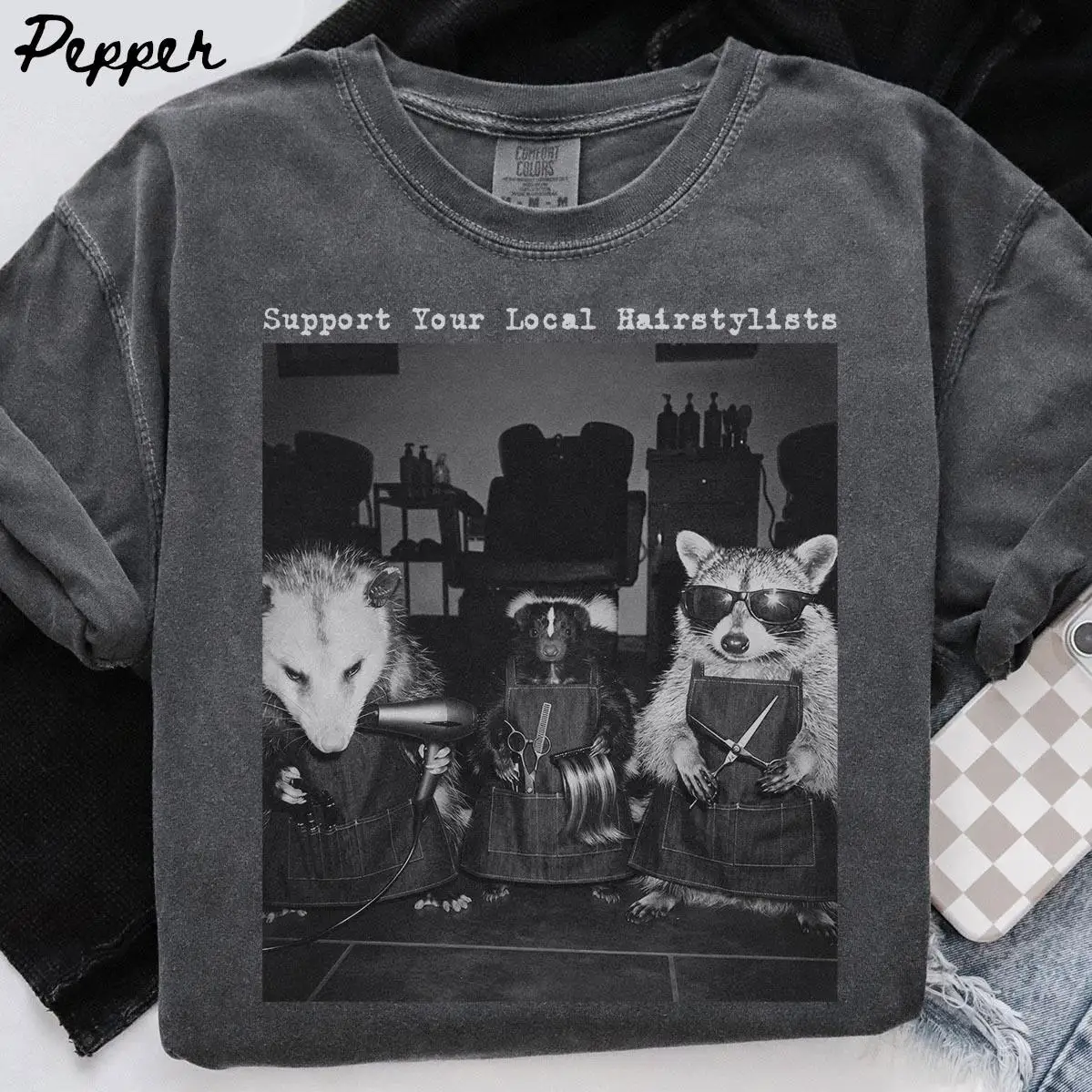 Hairstylist Raccoon Shirt, Possum Hair Stylist Graduation Gifts, Funny Cosmetology Tshirt, Hairdresser Team Tee T-shirt