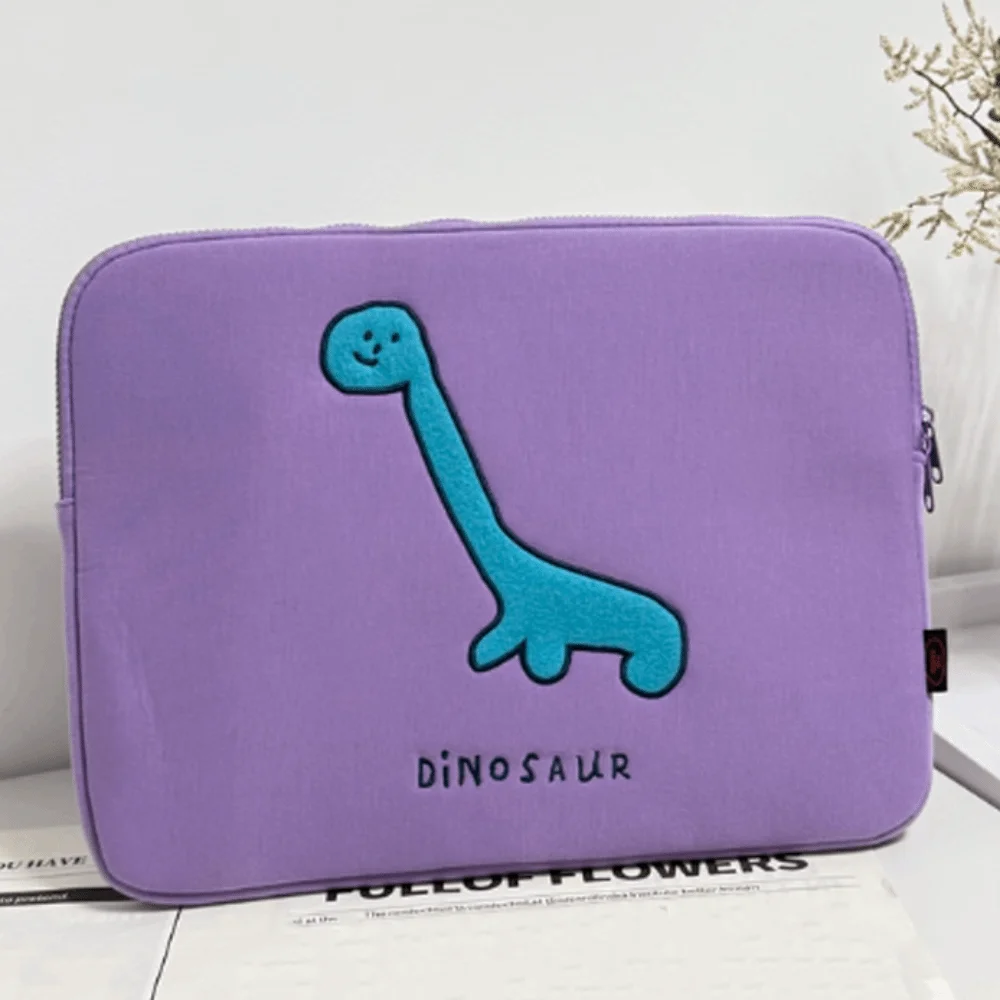 Portable Dinosaur Cartoon Laptop Bag Shockproof Purple Tablet Sleeve Bag Thin Kawaii Girl Computer Bag Girls/Lady/Women
